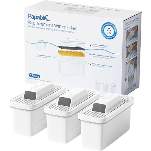 Papablic Official PurifyClean Replacement Water Filter for SafeguardPlus Baby Bottle Washer, No Distilled Water Needed, Tap Water Filtration, 3-Pack