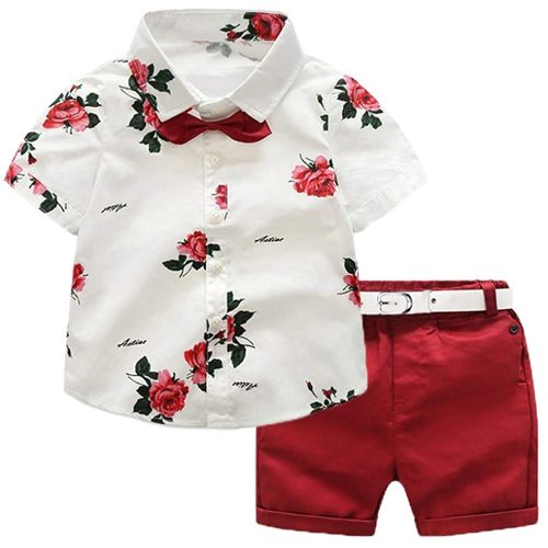 Baby Toddler Boys Summer Clothes Sets 1-6 Years Old Kids Gentleman Suit Rose Bow Tie T-Shirt Shorts Pants Outfit