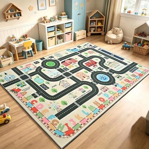 Keeko Play Rug 5'x7' Non Slip Washable Road Car Track Playmat