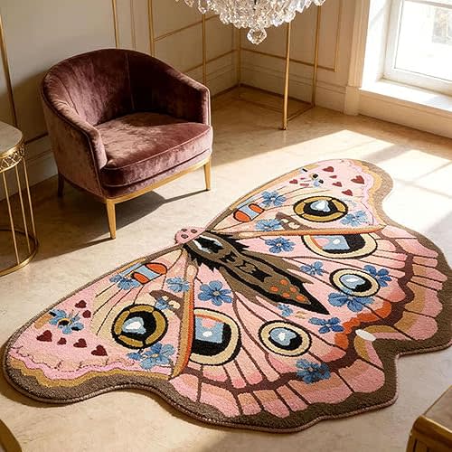 Butterfly Moth Shaped Area Rug, Irregular Butterfly Moth Shaped Area Rug, Absorbent Washable Quick Dry Carpet Living Room Bedroom Bathroom Home Decor, 39 x 24 Inch
