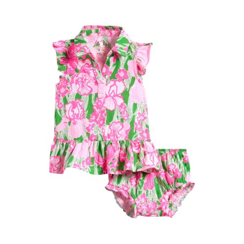 Mini Riegan Floral Flutter Sleeve Cotton Polo Dress with Bloomers