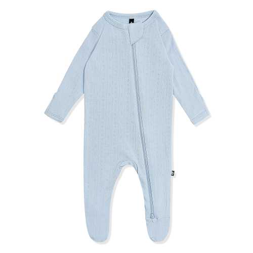 Pointelle Zippered Footie in Breeze, 0-3 Months
