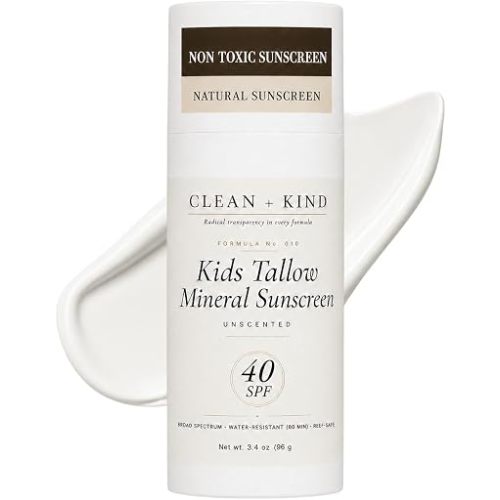 Kids Sunscreen Mineral SPF 40 Unscented — Fragrance Free Non Toxic Baby & Toddler Sunblock with Non-Nano Zinc Oxide, Grass-Fed Tallow, Reef-Safe Sun Lotion, No White Cast (3.4 oz)