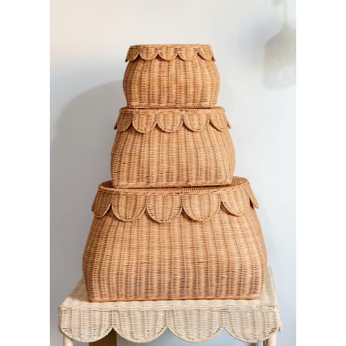 Handmade Wicker Scalloped Storage Baskets (Set of 3)