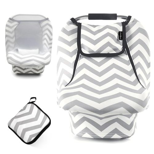 ACRABROS Car Seat Covers for Babies,All Season Infant Carseat Cover Canopy for Boys and Girls,Stretchy Adjustable Peeping Window with Mesh Cover,Warm Breathable Universal, Grey White Chevron