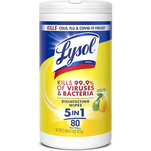Lysol Disinfectant Wipes, Multi-Surface Antibacterial Cleaning Wipes, for Disinfecting and Cleaning, Lemon and Lime Blossom, 80 Count (Pack of 1)