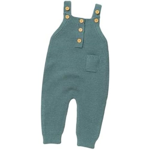 ZAXARRA Newborn Neutral Baby Boys Girls Overalls Button Sleeveless Sweater Romper Ribbed Knit Jumpsuit Fall Winter Clothes