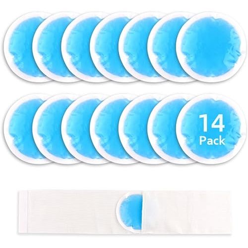 NEWGO Small Ice Packs for Injuries, 14 Pack Round Ice Packs for Face, Hot and Cold Gel Ice Pack Circular Cold Compress with Cloth Backing & Sleeve for Pain Relief, Toothaches, Breast Surgery