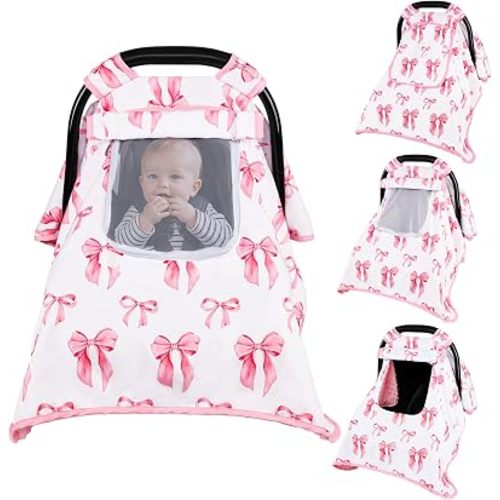 Pea Pod Car Seat Cover for Baby, Breathable Infant Car Seat Cover with Zipperable Mesh Window, Perfect Summer Carseat Canopy Cover for Outdoor and Traveling, Multi-use Baby Carrier, Stroller Cover