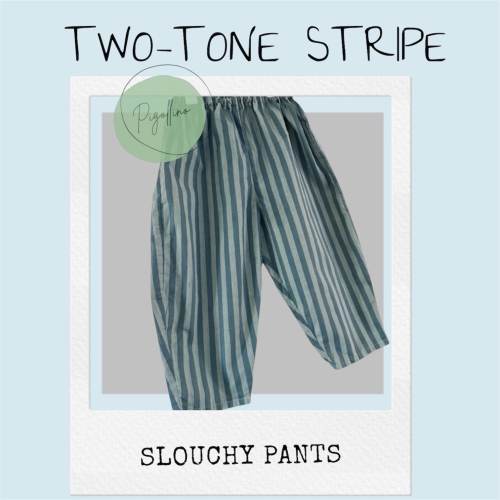 Two-Tone Cotton Stripe Pants for Kids | Slouchy Fit Baby & Toddler Trousers | Neutral Modern Handmade Clothing | Unisex Cotton Pants