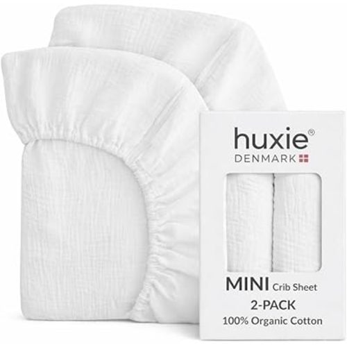 Mini Crib Sheets 2-Pack | Ultra-Soft and Breathable Organic Crib Sheets for Boys and Girls | Organic Mini Crib Sheets Fitted for Pack and Play (Soft White)