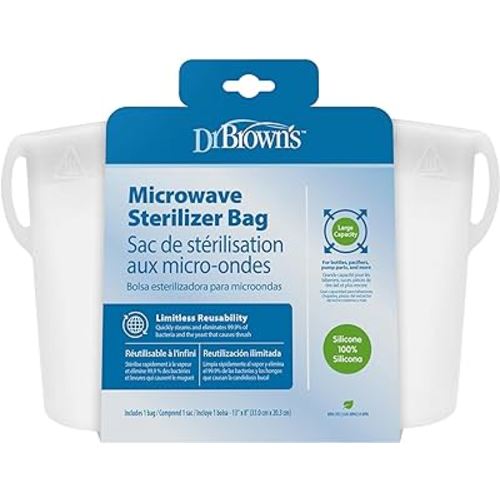 Dr. Brown’s 100% Silicone Microwave Steam Sterilizer Bag for Baby Bottles, Breast Pump Parts & Other Toddler Accessories, Reusable Sterilizing Bag