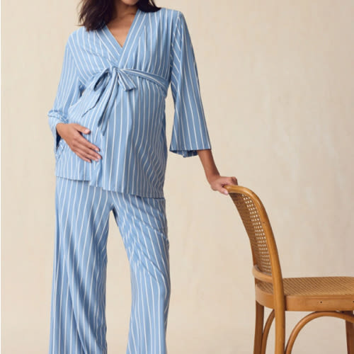 LAKE | Women | DreamModal™ Pajamas | Serene Blue Stripe Maternity Kimono Bundle