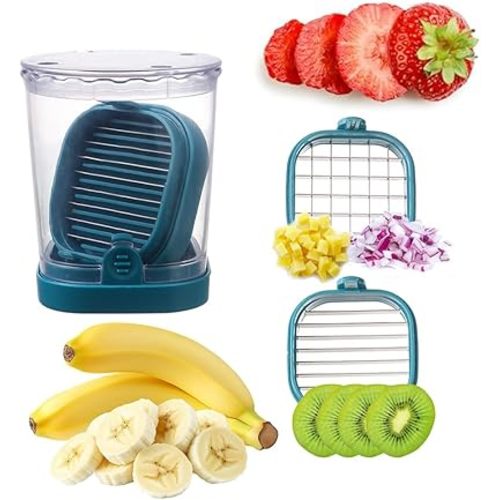 Strawberry Slicer, Fruit Slicer Cup with Push Plate, Grape Cutter Cup Slicers Kitchen Gadget for Egg Kiwi Banana Cucumber, Strawberry Slicers Cutter Tool for Fruits Vegetables (Dark Blue, One Size)