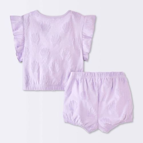 Baby Girls' Sea Shell Ruffle T-Shirt and Terry Shorts Set - Cloud Island™ Purple 6-9M