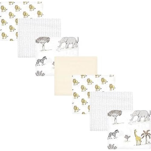 Hudson Baby Unisex Baby Cotton Flannel Receiving Blankets Bundle, Neutral Safari World, One Size