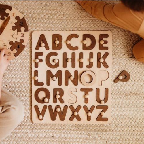 Natural Wooden Alphabet Puzzle, Christmas Gifts For Kids