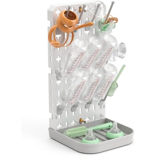 Baby Bottle Drying Rack Baby Bottle Holder Space Saving Bottle Dryer Rack Station Countertop Storage Organizer 12 Travel Bottle Drying Rack Vertical Breast Pump Part Plastic Bag Cup Dryer Tower Grey