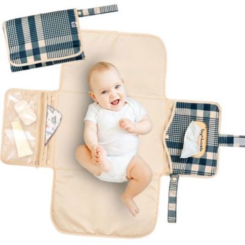 Tiny Twinkle Portable/Foldable Waterproof Diaper Changing Pad with Smart Wipes Pocket (Gingham)