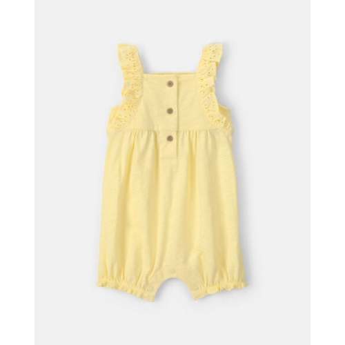 Baby Girl Sleeveless Romper with Eyelet Straps - Yellow | Carter's