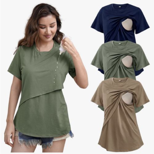 SUNNYBUY Women's Nursing Tops 3 Pack, Breastfeeding Shirts Maternity Tee