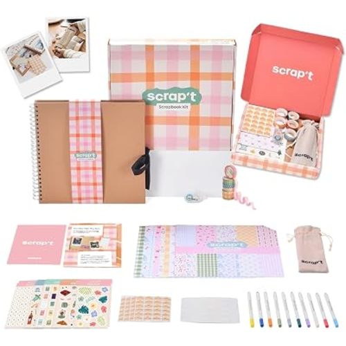 Scrapbook Kit - Large 80 Page Photo Album DIY Scrapbook - Holds 300+ Photos, With Metallic Pens, 200+ Stickers, Glue Pen, Washi Tapes, Backing Paper, Photo Corner Stickers (Starter Kit - 12 x 12 Inch)