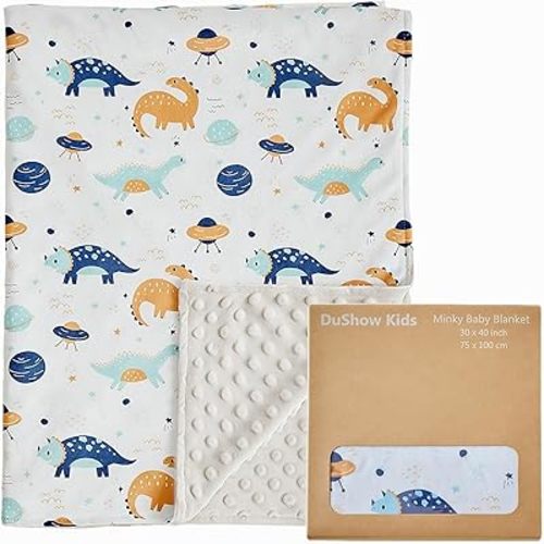 DuShow Dinosaur Baby Blanket for Boys - Ultra Soft Double Layer Minky Blanket with Dotted Backing, Lightweight Receiving Swaddle for Newborns & Toddlers, Nursery, Stroller, Carseat-30x40 Inches