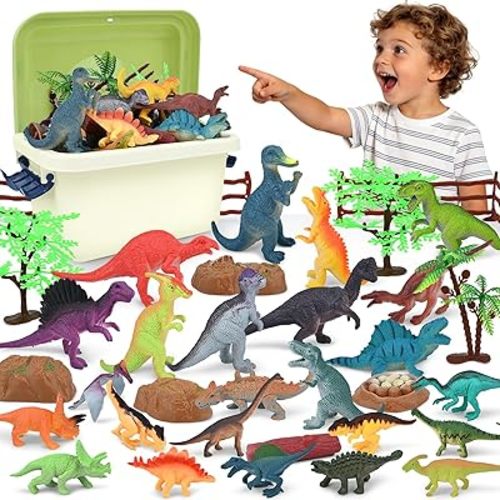 34PCS Dinosaur Toys for Kids 3-5 with Storage Box,Birthday Gift
