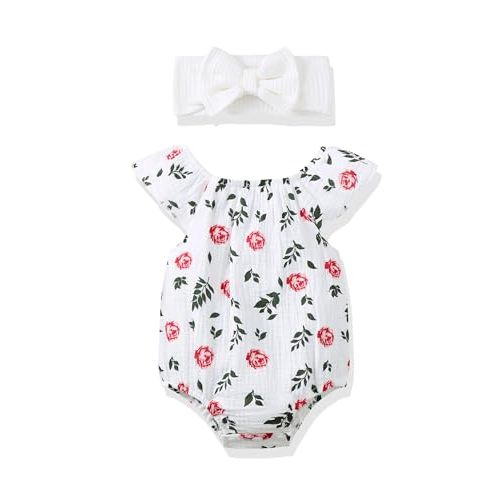 Renotemy Preemie Newborn Baby Girl Clothes Infant Cotton Linen Romper Summer Outfit for Girls Ruffle Sleeve Bodysuit Jumpsuit