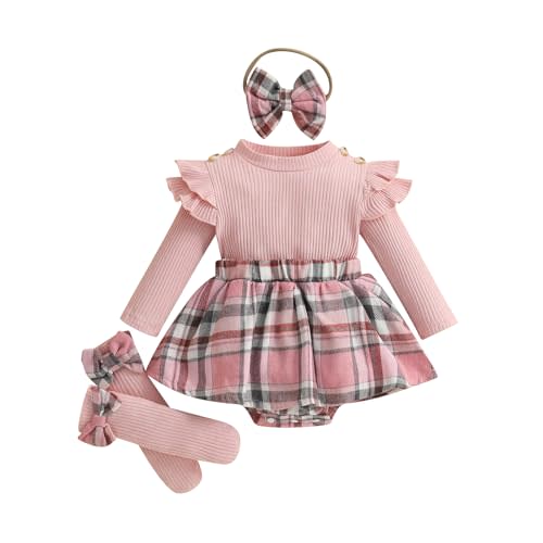 Giraropa Baby Girl Fall Winter Clothes Long Sleeve Romper Dress + Socks + Headband Newborn Infant Cute Casual Outfits
