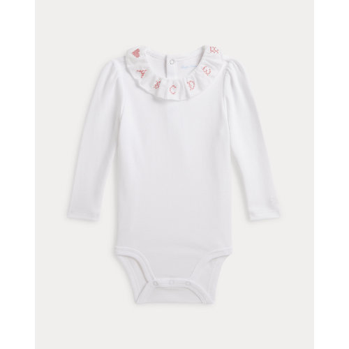Ruffle-Collar Cotton Interlock Bodysuit