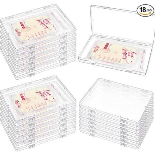 GRETJOB 18 Pcs Clear Flat Breast Milk Freezer Storage Organizer, Space Saving Breastmilk Freezer Tray for Breastfeeding Bag Organization, Reusable Breastmilk Storage Containers, 7.48 x 5.11 x 0.67 in