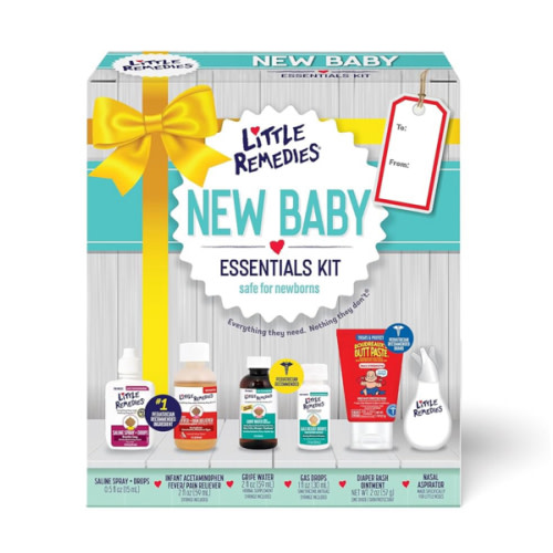 Little Remedies New Baby Essentials Kit with Saline Nasal Spray, Diaper Rash Cream, Gas Relief Drops, Gripe Water & More, Safe for Newborns