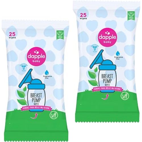 Dapple Breast Pump Wipes, Powered by Plants, Hypoallergenic, Removes Milk Residue, Fragrance Free, Convenient Wipes Pouch, 25 Count (2 Pack)