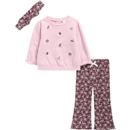Nicole Miller Floral Fleece Sweatshirt, Ribbed Leggings & Headband Set | Nordstromrack