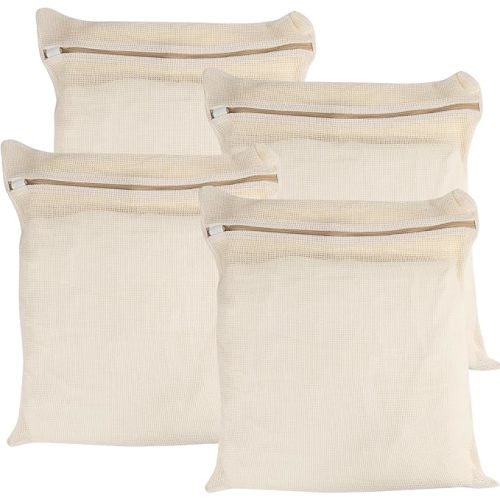 4 Piece Small, Durable Organic Cotton Mesh Laundry Bag with Strong Zipper and Breathable Mesh, Delicate Laundry Bag for Underwear, Clothes, Pants and Socks