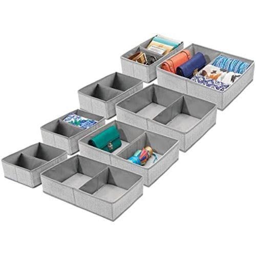 mDesign Fabric Drawer Storage Divider Organizer Bins for Nursery, Kids Bedroom Dresser, Closet, Shelf, Living Room Organization - Holds Clothes, Toys, Diapers - 2 Piece, 4 Pack, Gray Herringbone