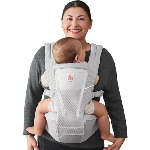 Ergobaby Alta Hip Seat Baby Carrier for Babies and Toddlers 4-48 Months (12-45 lbs) - 3-Position Convertible Ergonomic Baby Carrier with Storage Pocket, Sun Hood, Hip-Healthy Positioning - Pearl Grey