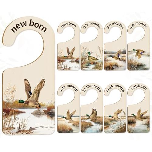 Whaline 8Pcs Baby Closet Size Dividers - Watercolor Mallard Duck Hanging Wood Organizer for Newborn to 24 Months - Thicken Wardrobe Organizer