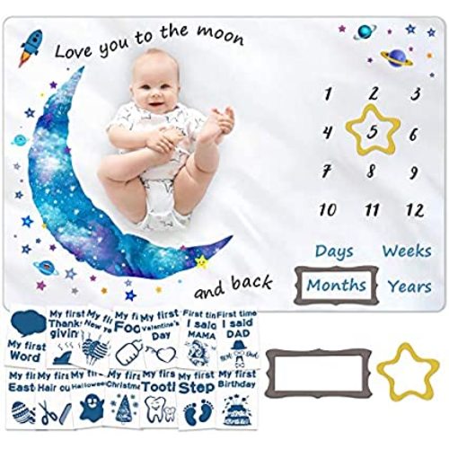 Baby Monthly Milestone Blanket for Baby Boy and Girl, Baby Photo Blanket for Newborn Baby Shower, Monthly Blanket for Baby Pictures, Photography Props, Capture Baby Growth and milestones,Large 60"x40"