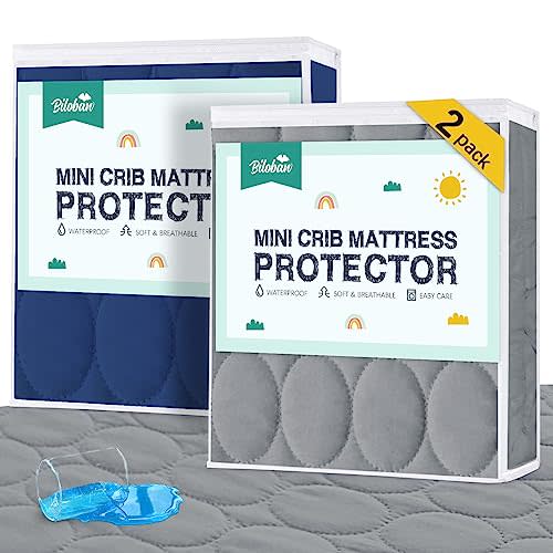 Mini Crib Mattress Protector Sheets Waterproof 2 Pack, 38"x24" | Quilted Pack and Play Mattress Pad Cover Fits for Mini Crib/Playen/Pack and Play Mattress