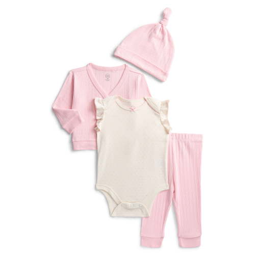 Wonder Nation Organic Cotton Baby Girl Take Me Home Layette Gift Set, 4-Piece, Sizes Newborn-9 Months