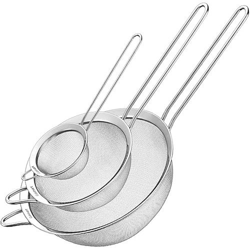 Cuisinart Mesh Strainers, 3 Count Stainless Steel Mesh Strainers for Kitchen, Fine Mesh Kitchen Strainer Set for Sifting, Straining & Cooking, Silver, CTG-00-3MS