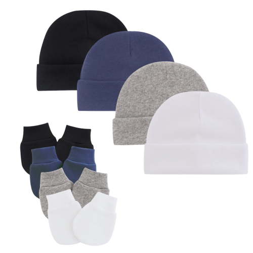 Newborn Hospital Baby Soft Cotton Organic Cap and Scratch Mitten Set Hats for Baby Boy and Girl 0-6 Months