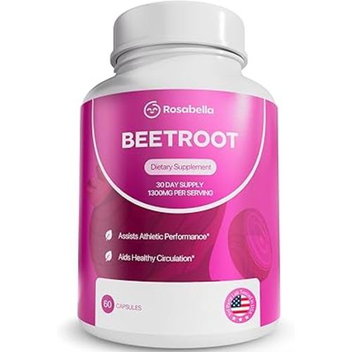 Rosabella Organic Beet Root Capsules - 1300mg Beet Root Powder Aids Healthy Circulation & Vitality, Non-GMO, Beet Root Supplement - 60 Capsules, 30-Day Supply