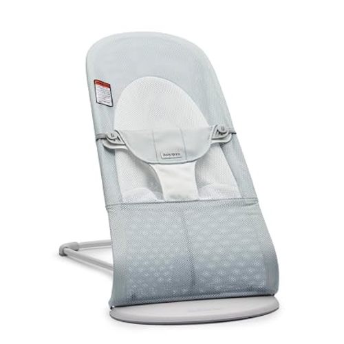 BabyBjörn Bouncer Balance Soft, Mesh, Silver/White 2-in-1 Adjustable Baby Bouncer Seat and Toddler Chair, Newborn to Toddler (8-29 lbs), 4 Positions, Lightweight & Portable
