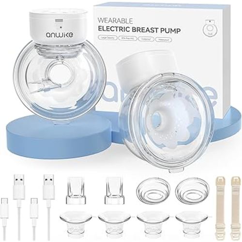 ANWIKE Hands Free Breast Pump Ultra-Light 230g, Wearable Breastfeeding Pump Portable for Travel and Work, Low Noise, Ergonomic 135° Flange, 9 Levels 4 Modes with 19/21mm Flange Inserts (White 2 Pack)