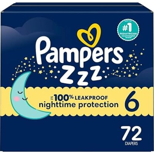 Pampers ZZZ Overnight Diapers, Size 6 (35+ lbs), 72 Count, Nighttime Protection Disposable Baby Diaper, Night Time Leak and Skin Protection