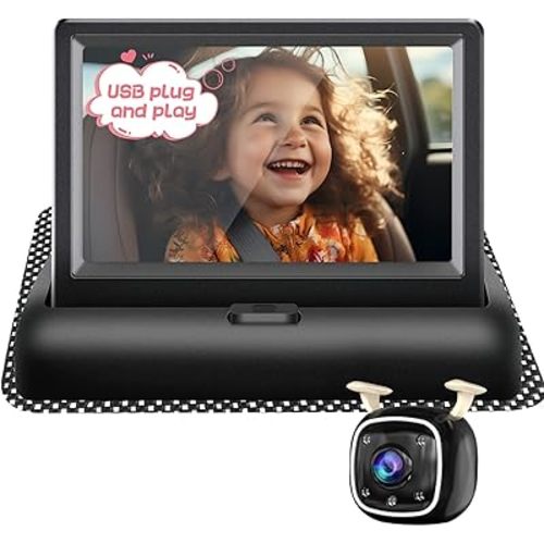 Baby Car Camera with 4.3'' Monitor, USB Powered Rear Facing Seat Camera, HD 1080P Night Vision, 150° Wide Angle, Easy Installation, Safe & Portable Baby Monitor
