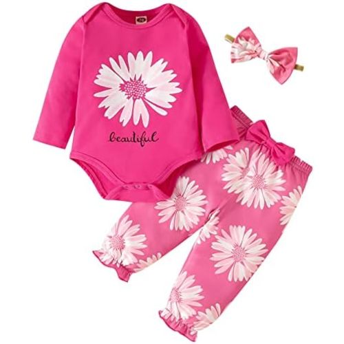 Fullfamous Baby Girl's 3pc Frill Long Sleeve Romper and Pant Set